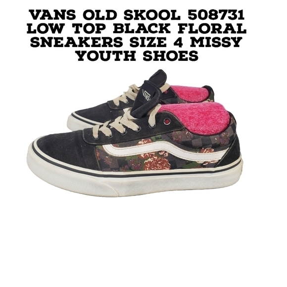 Vans Old Skool 508731 Low Top Black Floral Sneakers Size 4 Missy Youth Shoes - Picture 1 of 11